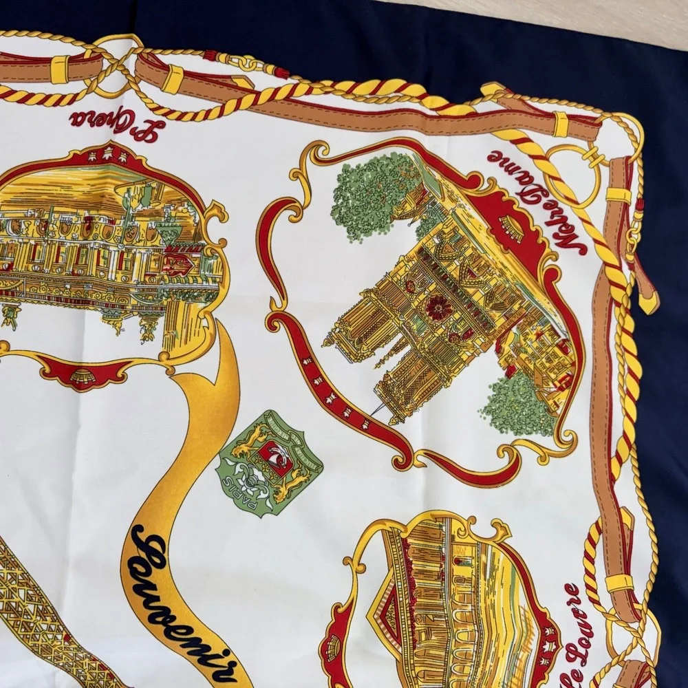 Roger L Paris Souvenir de Paris Scarf Navy Blue Silk Like Microfiber Made Italy